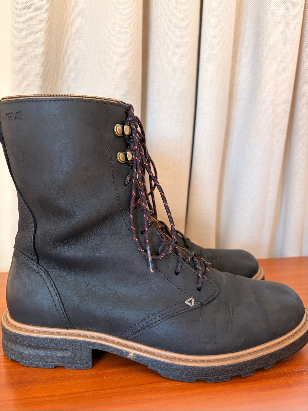 Teva Black Lace-Up Leather Ankle Boots with Contrast Trim